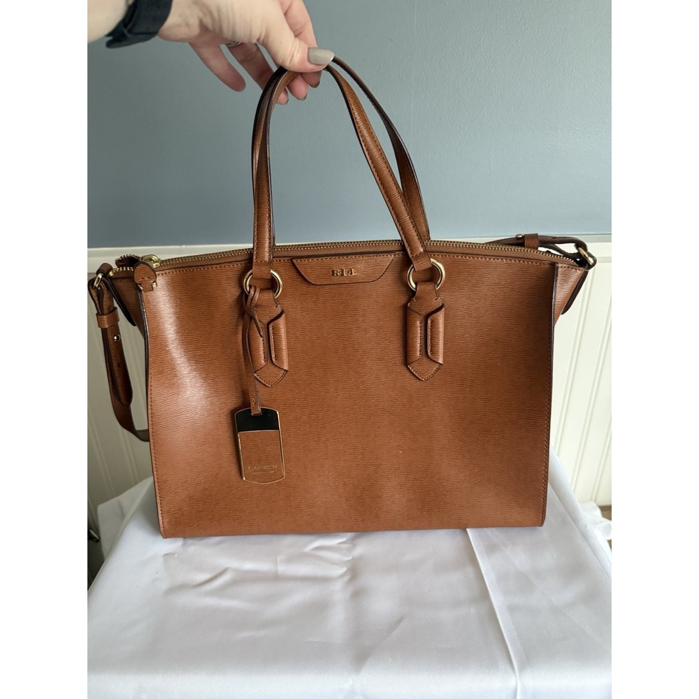 Lauren Ralph Lauren Leather Tate Convertible Shoulder Satchel Bag Purse Cocoa
